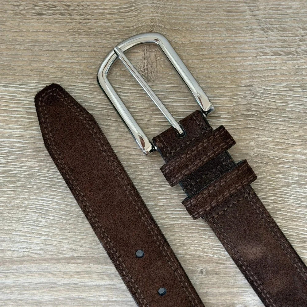 John W. Nordstrom Men's Brown Cahemere Suede Belt Leather Silver Buckle Size 36